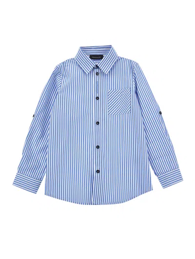 Monnalisa Kids'   Striped Fabric Shirt In White + Blue
