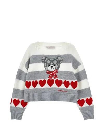 Monnalisa Kids' Striped Heart-motif Sweater In Multi