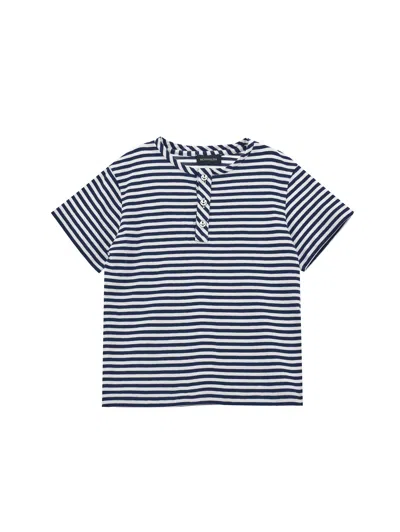 Monnalisa Kids'   Striped Jersey T-shirt In White + Blue