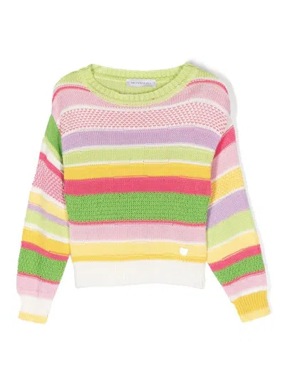 Monnalisa Kids' Striped Knit Jumper In Multicolor