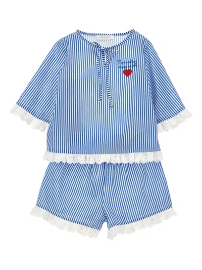 Monnalisa Kids' Striped-pattern Shorts Set In Blue