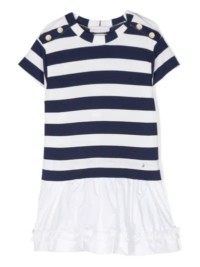 Monnalisa Kids' Striped Peplum T-shirt Dress In White
