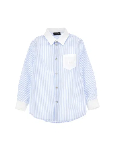Monnalisa Kids'   Striped Poplin Shirt In Cream + Light Blue