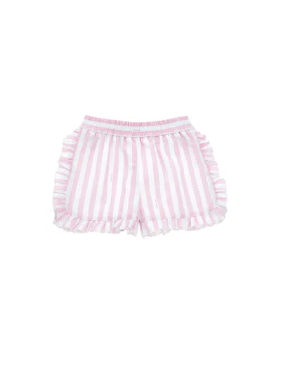 Monnalisa Kids'   Striped Poplin Shorts In White + Rosa Fairytale