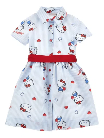 Monnalisa Kids' Striped Print Dress In Blue