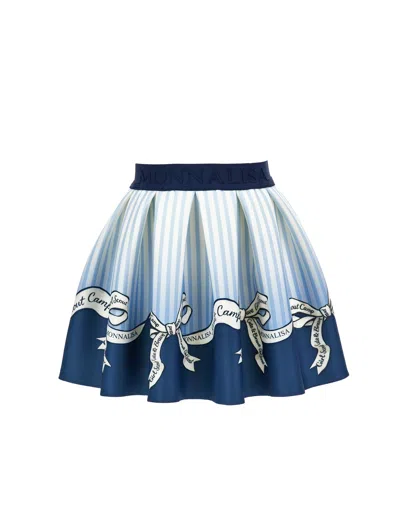 Monnalisa Babies'  Striped Ribbon Skirt In Blue