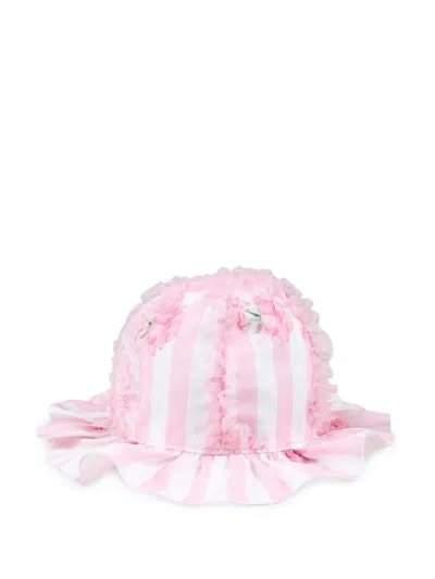 Monnalisa Babies' Striped Satin Bucket Hat In White