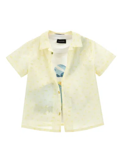 Monnalisa Babies' Striped Short-sleeved Shirt Set In Yellow
