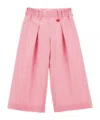 Monnalisa Oversized Striped Fabric Trousers In Pink