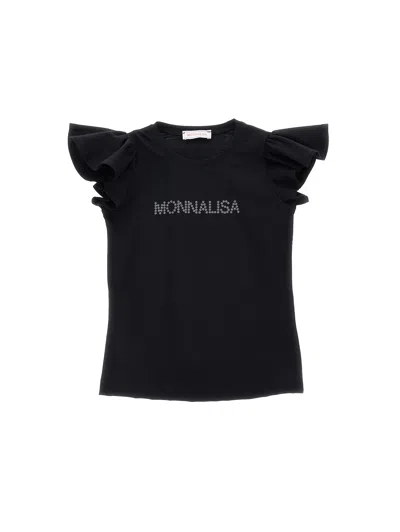 Monnalisa Studded Logo Jersey T-shirt In Black