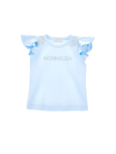 Monnalisa Kids'   Studded Logo Jersey T-shirt In Light Blue