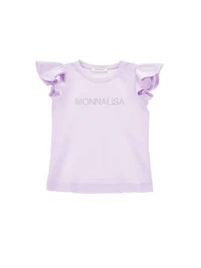 Monnalisa Kids'   Studded Logo Jersey T-shirt In Wisteria