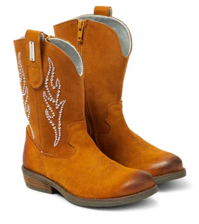Monnalisa Kids' Leather Cowboy Boots In Brown