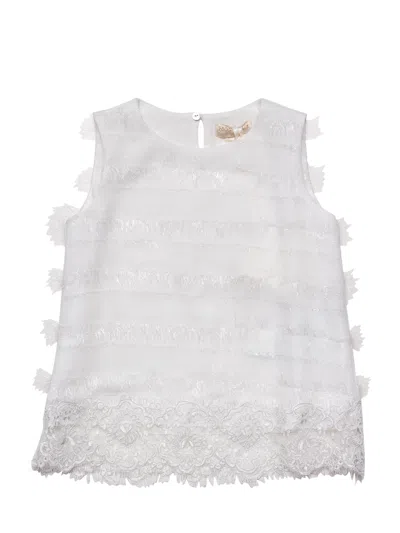 Monnalisa Stylish Top With Elegant Inserts In White
