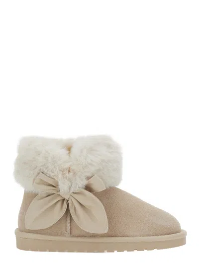Monnalisa Suede With Faux Fur Cuff Ankle Boot In Multi