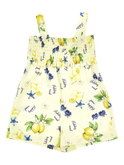 Monnalisa Summer Lemon Motif Jumpsuit For Girls In Giallo