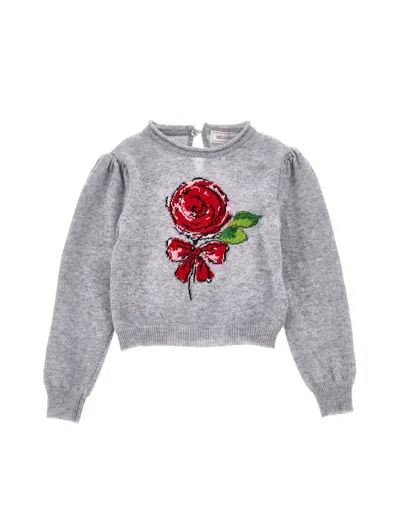 Monnalisa Kids'   Supersoft Pullover With Rose In Pearl Grey
