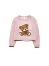 Monnalisa Intarsia-knitted Bear Wool Jumper In Light Pink