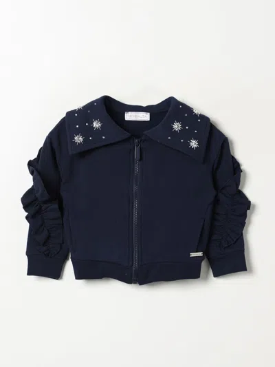 Monnalisa Embellished Cotton Full-zip Sweatshirt In Blau
