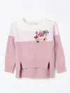 Monnalisa Embroidered Wool Blend Knit Sweater In Yellow Cream