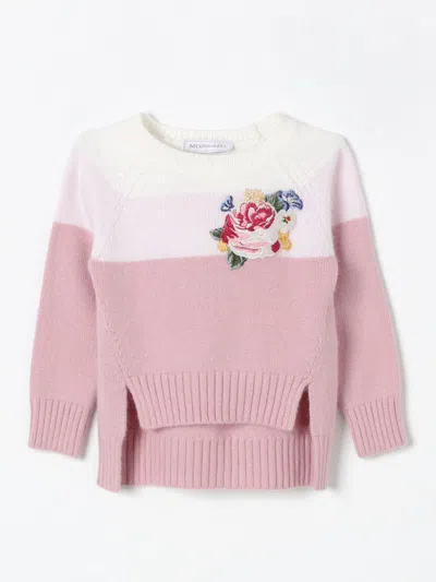 Monnalisa Embroidered Wool Blend Knit Sweater In Yellow Cream
