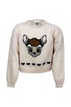 Monnalisa Crewneck Sweater In Wool With Inlay On The Front In White