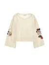 Monnalisa Sweater With Embroidered Sleeves In Cream