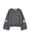 Monnalisa Sweater With Embroidered Sleeves In Grey