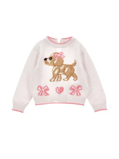 Monnalisa Babies' Pullover Mit Intarsienhund Und Schleifen In Pink