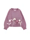 Monnalisa Sweater With Tulle Tulips In Blush Pink