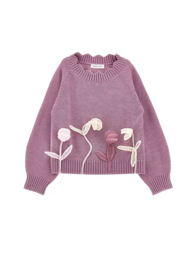 Monnalisa Kids'   Sweater With Tulle Tulips In Blush Pink