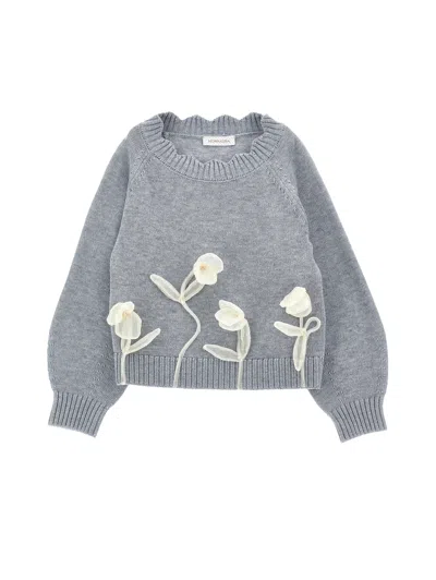 Monnalisa Kids'   Sweater With Tulle Tulips In Grey