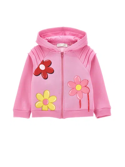 Monnalisa Kids' Floral-print Cotton Hoodie In Pink
