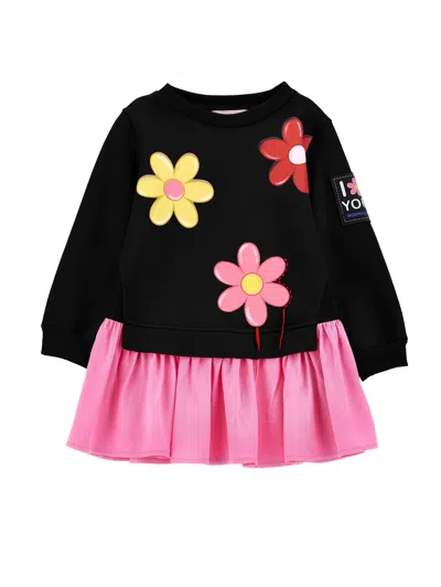 Monnalisa Kids'   Sweatshirt Dress With Maxi Flowers In Black