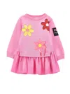 Monnalisa Sweatshirt Dress With Maxi Flowers In Bright Peach Pink
