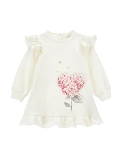 Monnalisa Kids'   Sweatshirt Dress With Trim In Cream