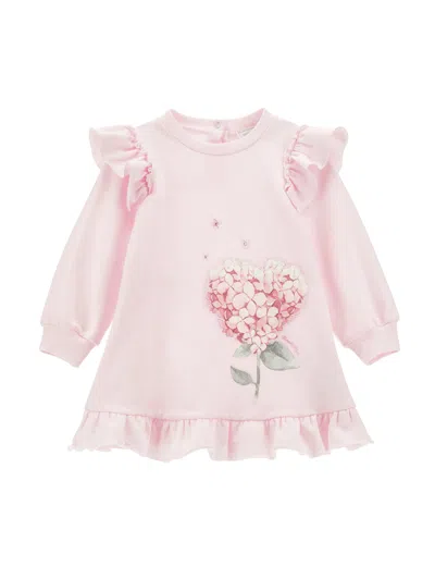 Monnalisa Sweatshirt Dress With Trim In Rosa Fairy Tale