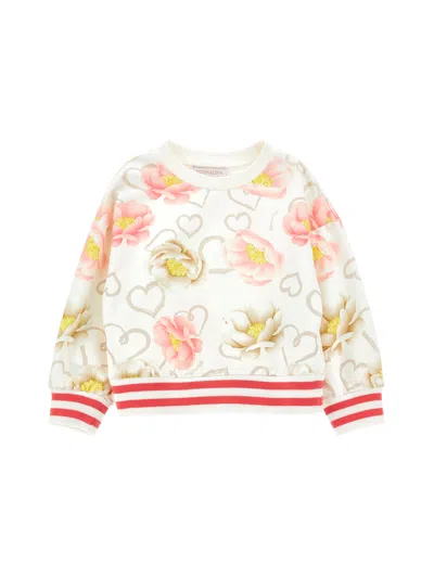 Monnalisa Kids'   Anemone Print Sweatshirt In Ecru