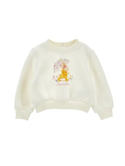 Monnalisa Babies'   Sweatshirt With Teddy Bear And Bow In Neutral