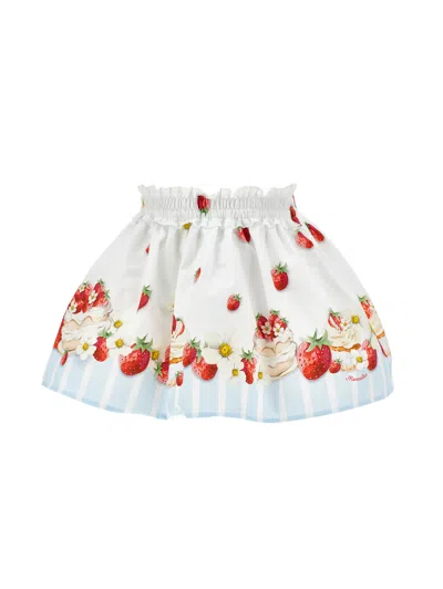 Monnalisa Babies' Strawberry-print Striped Skirt In White