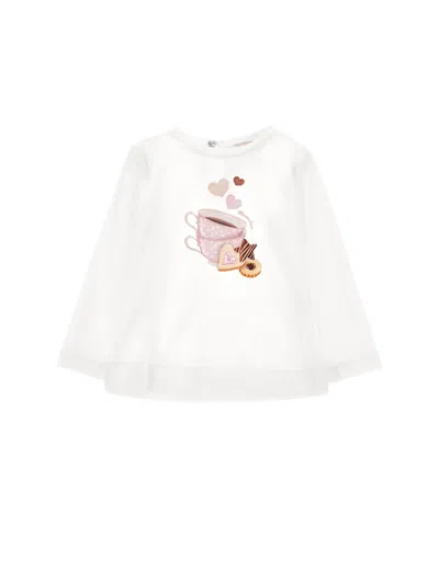 Monnalisa Kids'   Sweet Treats Print Jersey T-shirt In Cream