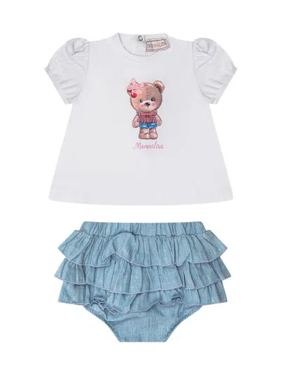 Monnalisa Babies' T-shirt And Coulotte Set In Bianco-indaco