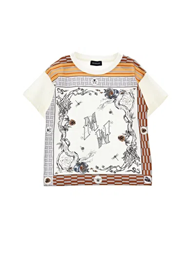 Monnalisa Kids'   Scarf Print Cotton T-shirt In Gardeniacf