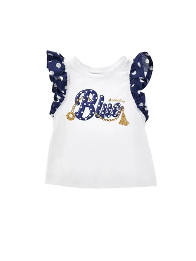 Monnalisa Kids' Cotton Jersey Printed Top In Bianco