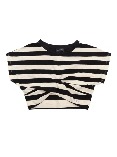 Monnalisa Kids'  T-shirt Crop Con Nodo Rig In Black