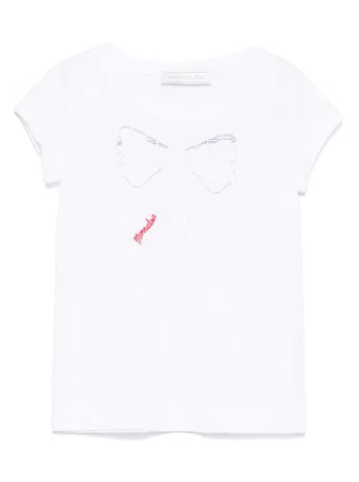 Monnalisa Kids' T-shirt Fiocco San Gallo Jersey Cotone Fermo In White