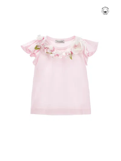 Monnalisa Kids' T-shirt Mit Blumenkette In Pink