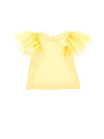 Monnalisa Kids' Tulle Cotton T-shirt In Giallo Scuro
