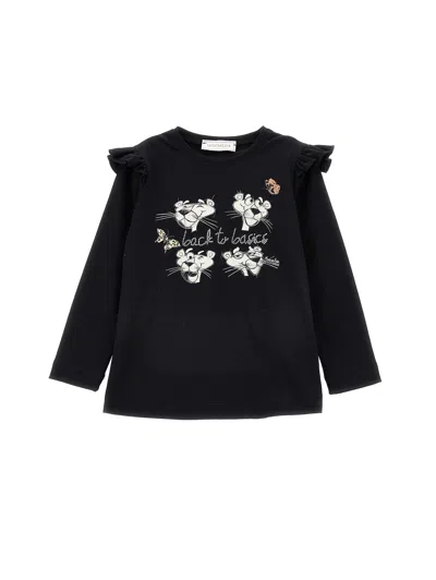 Monnalisa Kids' T-shirt Rosaroter Panther In Schwarz