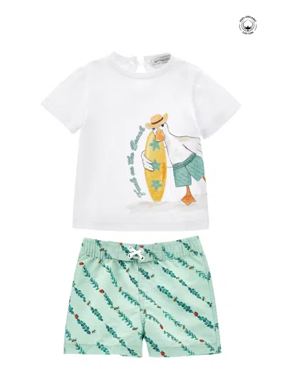 Monnalisa Kids' T-shirt-set Mit Badeanzug In White